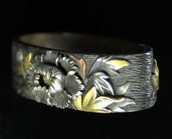 Fuchi Kashira: Peony and Lion Design, signed Naonori — 6 of 12